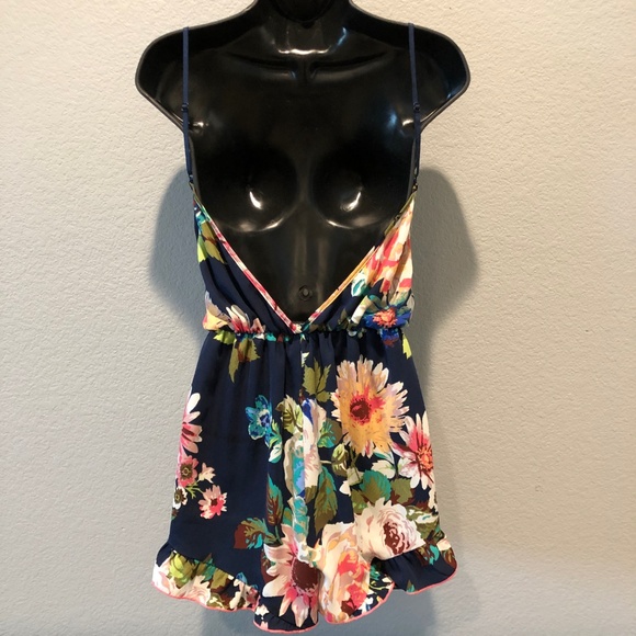 SOLD! Foreign Exchange Navy Floral Tank Romper - Picture 3 of 5